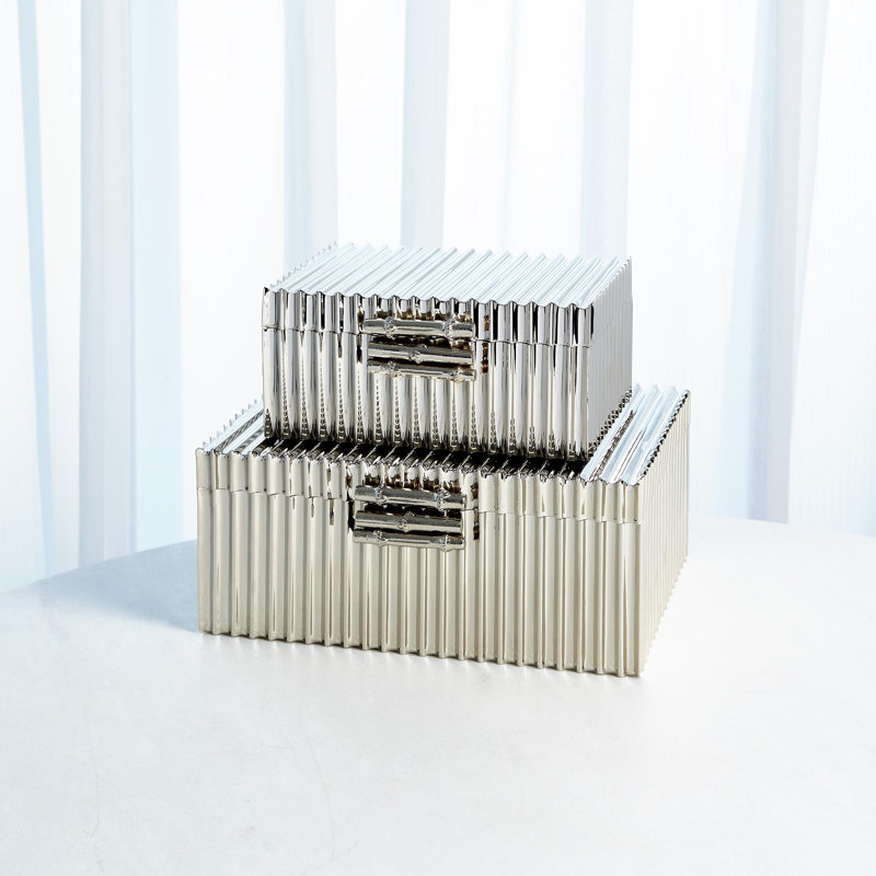Corrugated Bamboo Box-Brass-Lg, 4" H x 9" W x 6" D, Nickel