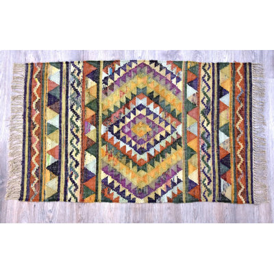 Tapis en coton jaune/orange fait main kilim Arjun
