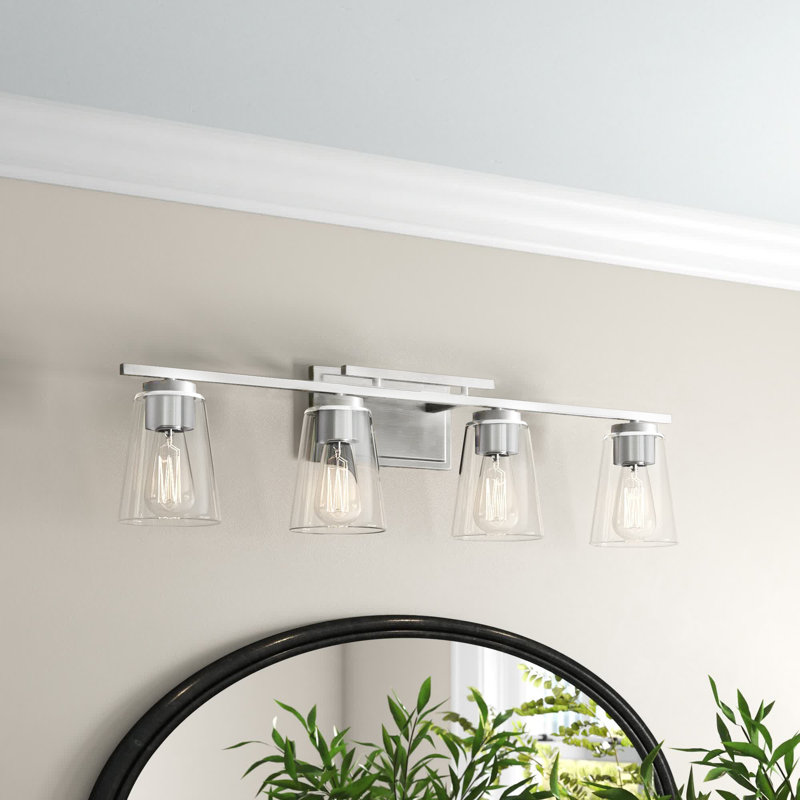 Satin Nickel 4-Light Dimmable Vanity Fixture with Clear Glass Shades