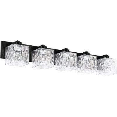 Meuble-lavabo 5 lumières Winafred - noir mat - verre