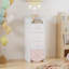 Commode pour enfants avec 4 tiroirs, armoire de rangement étroite pour les petites chambres et les chambres de bébé, commode en panneau de fibres à densité moyenne avec design arrondi, blanc