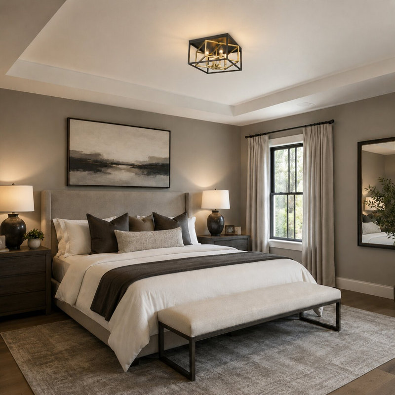 Transitional 4 Light Black and Gold Flush Mount, Black/Gold