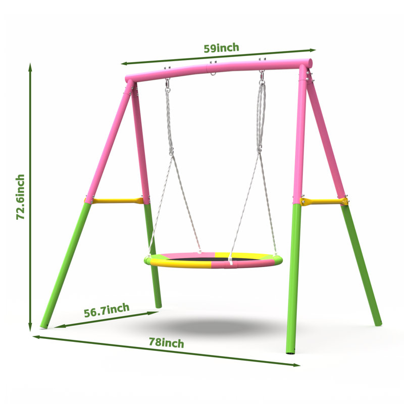 Ensemble de balançoire à soucoupe volante avec support en A robuste pour enfants et adultes, Rose / Vert