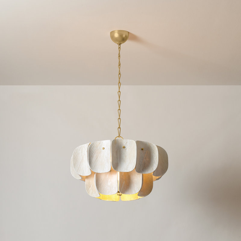 Lustre Amalfi en feuille d'or rétro, H 16 po x l 24 po x P 24 po, 8 lumières