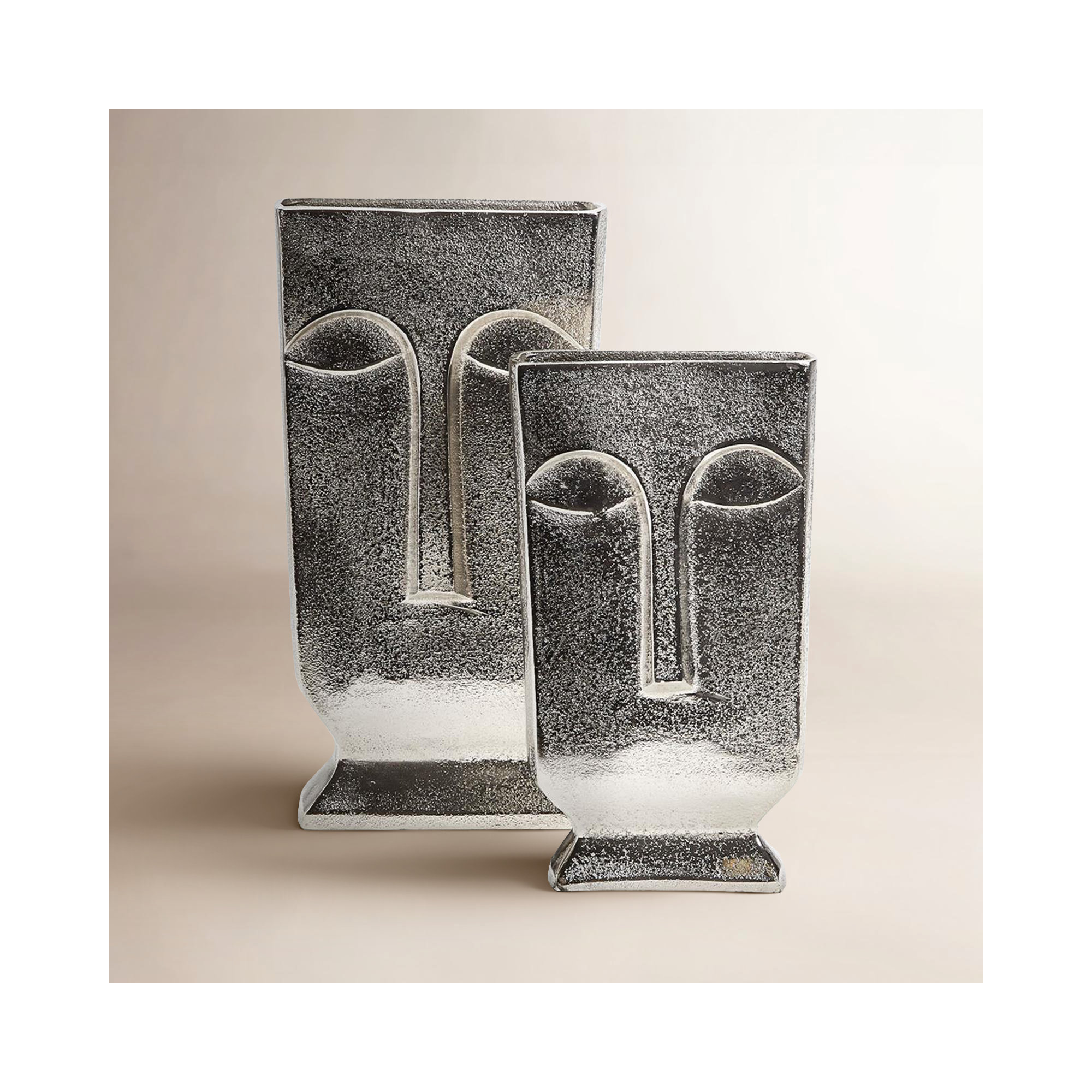 Set Of 2 Silver Face Vase