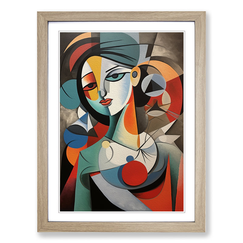 Pablo Picasso Hard Edge - Single Picture Frame Print on Wood, 34cm H x 25cm W x 2cm D, Oak 