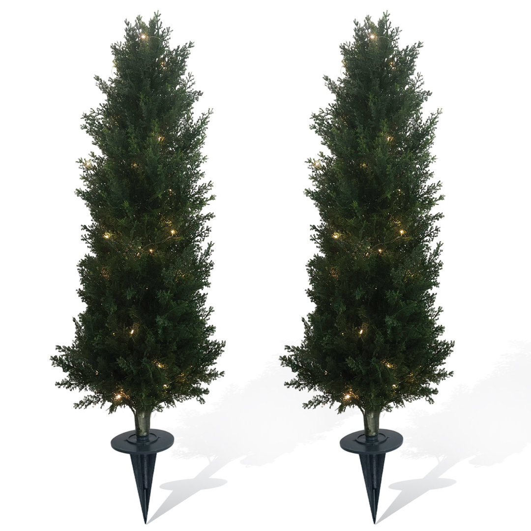 Set of 2 Artificial Pine with Earthtip, UV-Resistant Artificial Plant, Plastic Artificial Plants, Fake Plant as Real for Living Room Bedroom Office Ga
