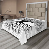 Ambesonne Tree Top Flat Sheet Roots Branch Leafless Queen Black White
