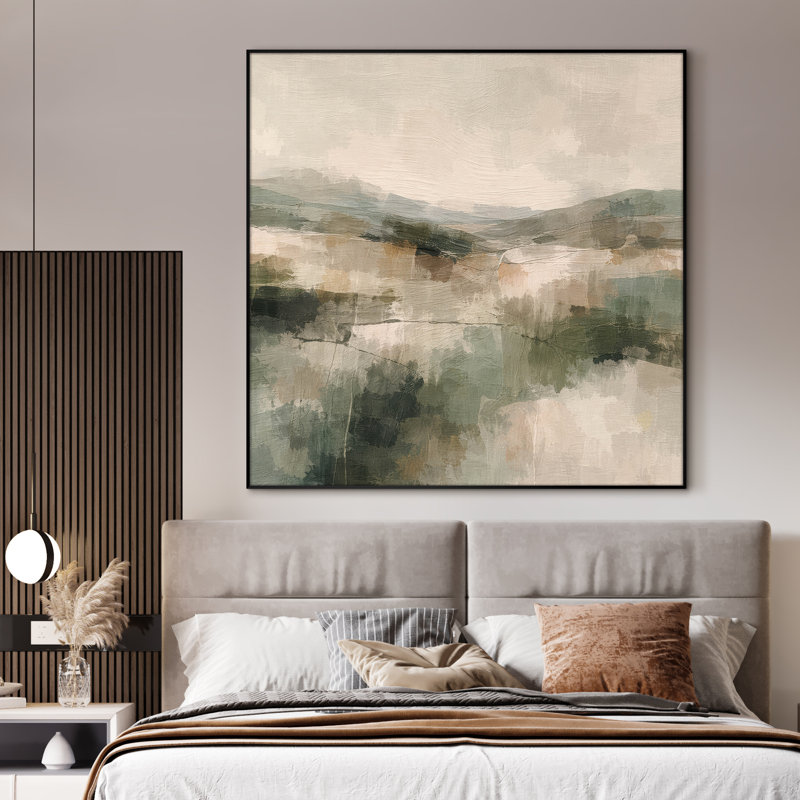 Très grand art mural imprimé sur toile - Sage doux et beige abstrait reflet de paysage de montagne pour le salon ou la chambre à coucher - «Assemblage requis du cadre (cadre non fini)»