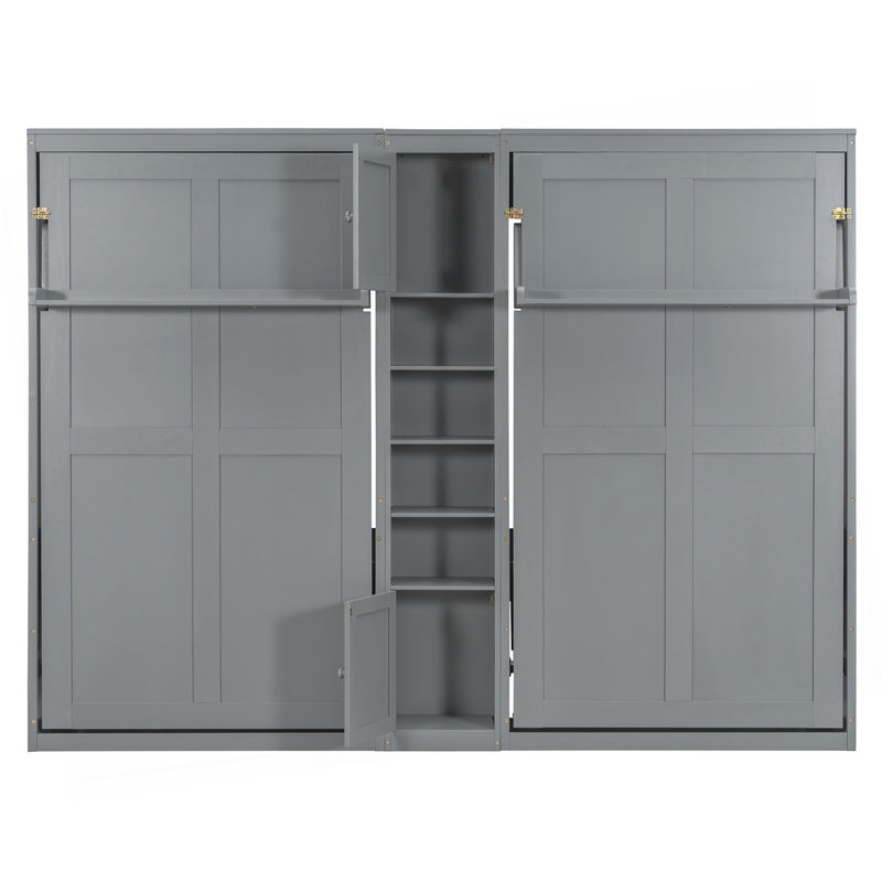 Lits simples escamotables doubles avec armoires et tablettes, gris, Gray
