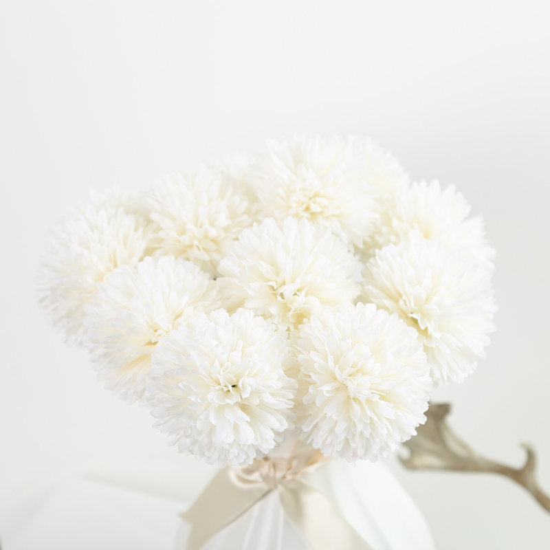 6 boules de fleurs de chrysanthème artificielles en soie pour des centres de table, Blanc