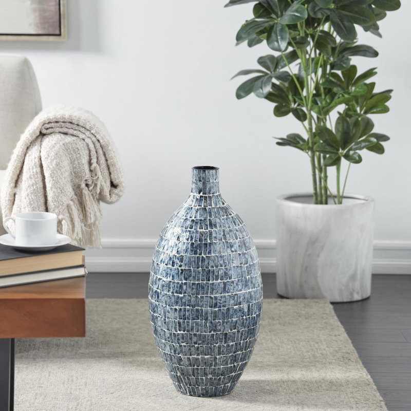 Vase décoratif en nacre fait à la main, Bleu, H 21,8 po x l 11,1 po x P 11,05 po