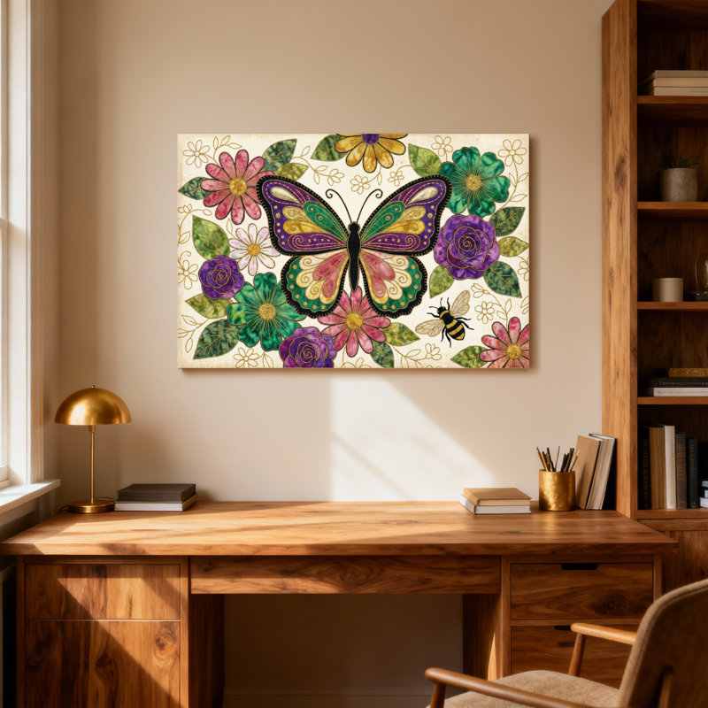 Animaux, motif floral avec abeille et feuilles, H 12 po x l 18 po