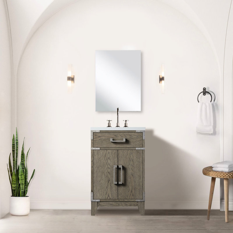 20 po De salle de bain simple en chêne gris l 18 po x P 18 po, comptoir en acrylique, robinet, meuble-lavabo 18 po, Gris