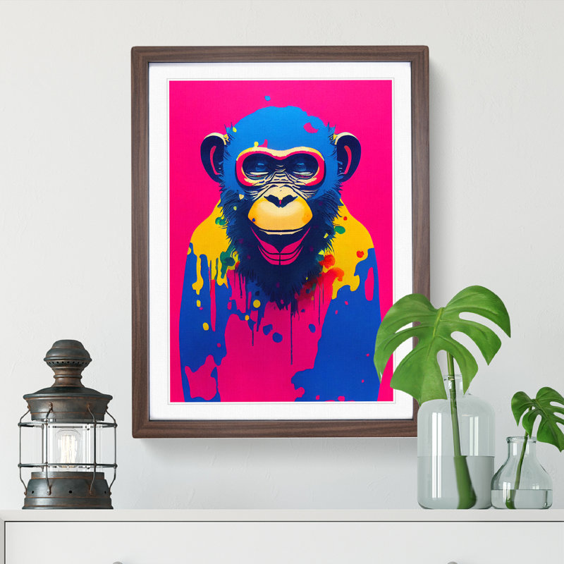 Paint Drip Monkey No.1 - Wall Art, 64cm H x 46cm W x 2cm D, Walnut Framed