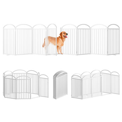Snuowu 8 Panels Full Matel Freestanding Dog Gates With Door, 192"extra Wide 36"tall Free Standing Dog Pet Gate For Indoor & Outdoor. Foldable Pet Fences For Doorways, House, Stairs, Porch, Deck, Yard
