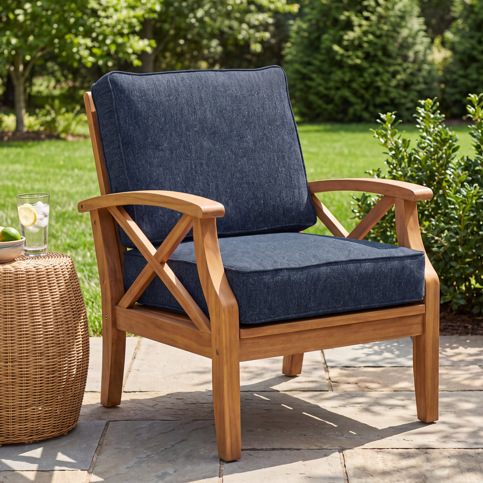 Sunbrella® Seat and Back Cushion, Improve Indigo Sunbrella®, 23.5" W x 18" H x 5" D
