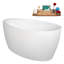 Baignoire autoportante en acrylique blanc brillant 59 po, plateau en bambou, drain-103682585