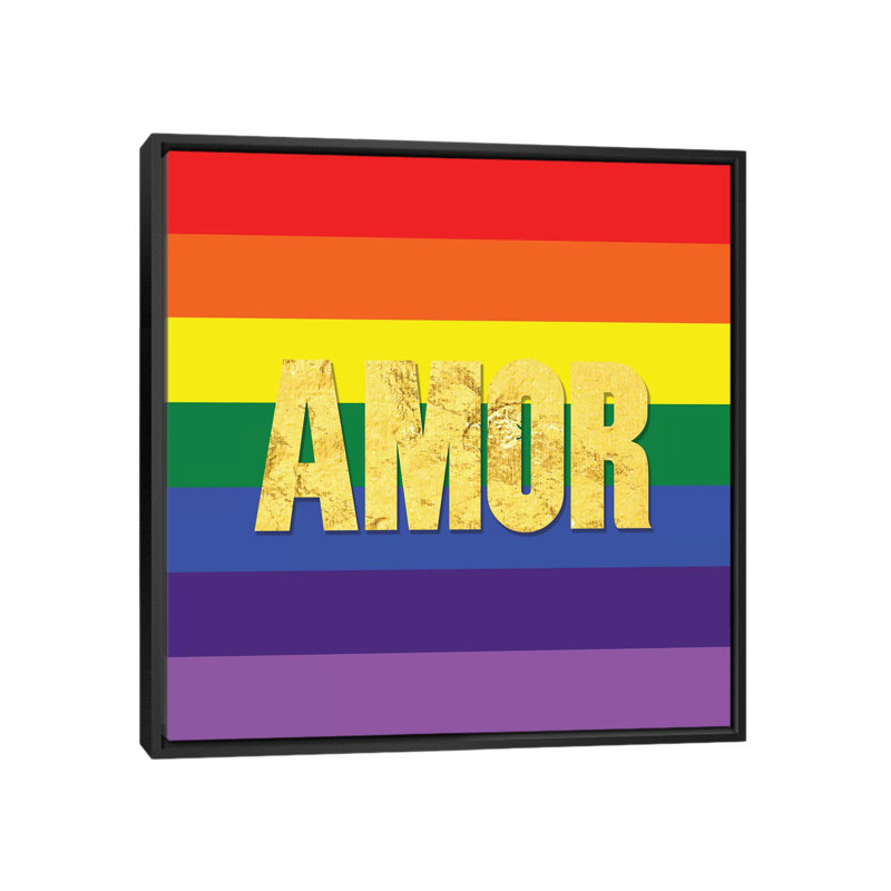Pride for Amor, art textuel sur toile tendue, H 18 po x l 18 po x P 1,5 po, Toile encadrée noire, Pas de tapis