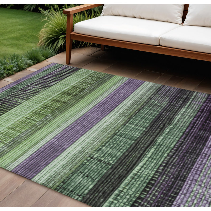 Tapis intérieur lavable rayé mauve et vert 8 pi x 10 pi