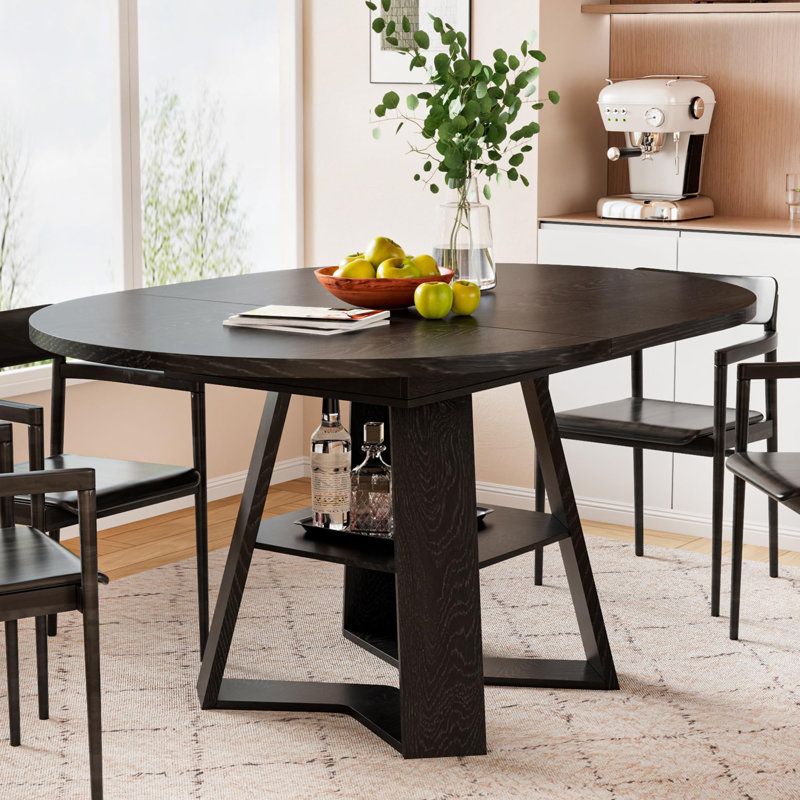 Table de salle à manger extensible ronde 43,3 "à 59" pour 2 à 8 personnes avec rangement, Noir