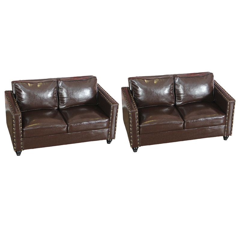 Banc rembourré en similicuir de style rétro élégant, Café noir