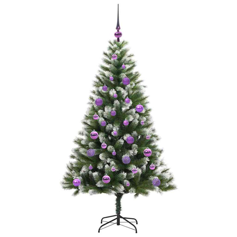 Artificial Hinged Christmas Tree with Flocked Snow, 150cm H, Purple