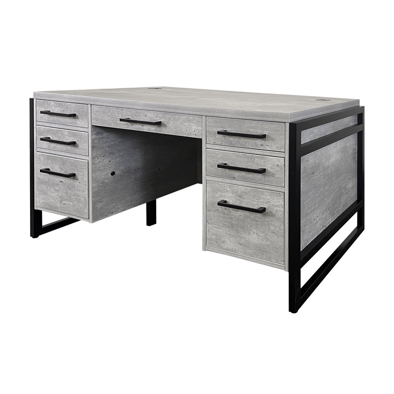 Aukse Executive Desk with Power Outlet, Gray/Black, 31" H x 66'' W x 30" D