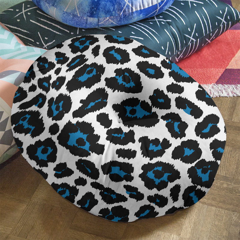 Housse et insert de coussin touffeté rond, H 30 po x l 30 po x P 4 po, Blanc / noir / bleu
