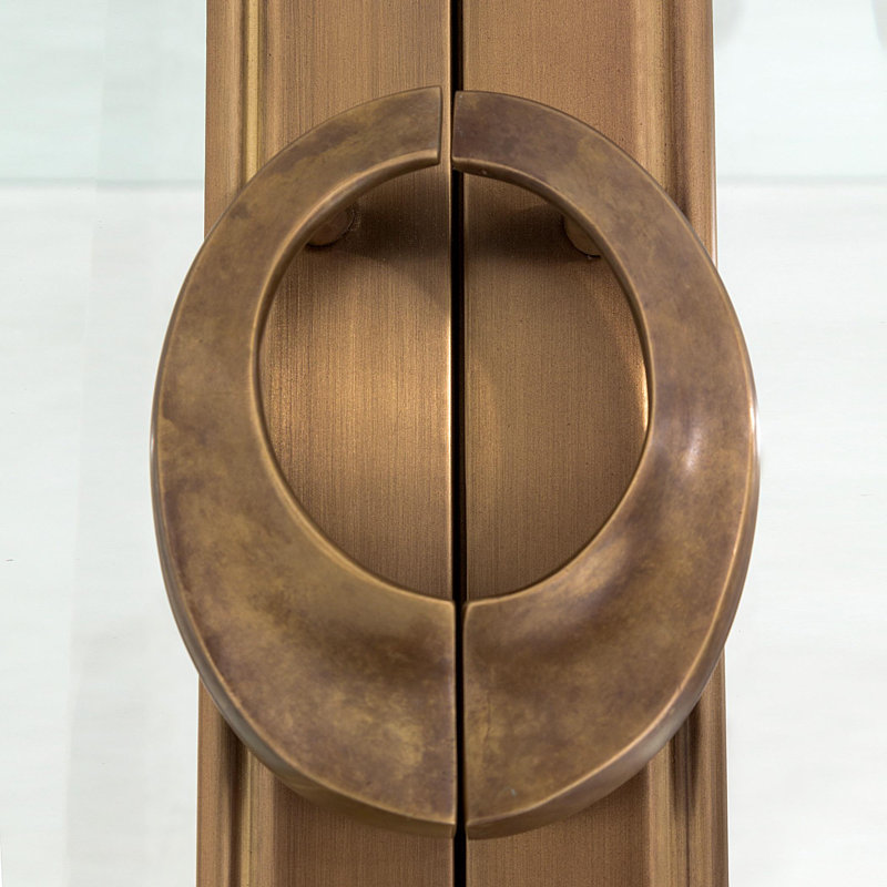 Lighted Poplar and Dark Brass China Cabinet with Glass Shelves