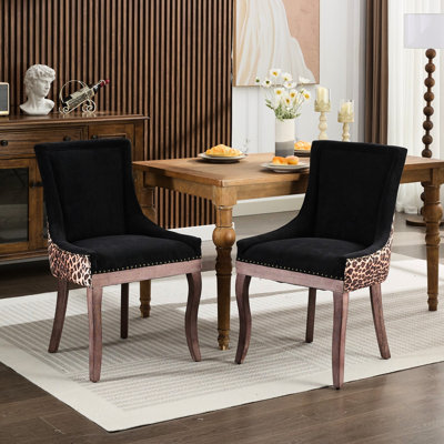 De 2 chaises de salle à manger latérales à imprimé léopard avec coussin en mousse haute densité fabriqué à la main et structure 2, design moderne, intérieur de printemps