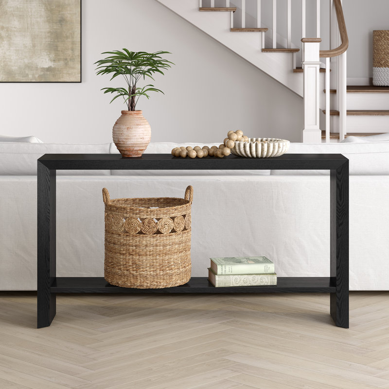 Console Osman en chêne gris antique, Grain noir, H 30 po x l 55 po x P 11,63 po