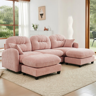 Canapé modulaire en forme de U rose avec coussin en mousse haute, conception ergonomique, pour chambres à coucher et chenille de petits espaces, aménagement flexible