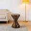 11.8" Brown Paulownia Wood Hourglass Accent Table, Textured Mosaic Design Side Table For Living Room