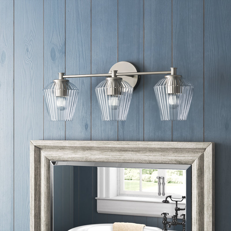 Depner 3 Light Ribbed Dimmable Vanity Light, Brushed Nickel
