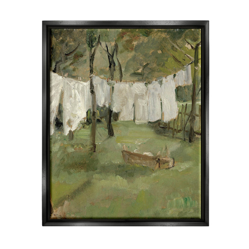 Scène de corde à linge classique, toile encadrée noire encadrée par lettrage et doublure, H 21 po x l 17 po x P 1,7 po, Noir