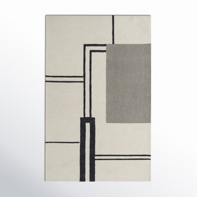 Nobu Architectural Mid-Century Modern, Ivory / Black, 5' X 8' Area Rug
