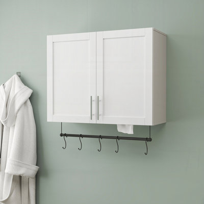 Bathroom Wall Cabinet with Adjustable Shelf, Towel Bar, 5 Hooks
