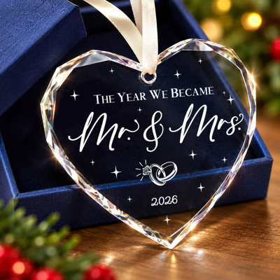 Ornement de mariage en verre en forme de cœur, Monsieur et Madame, 2026