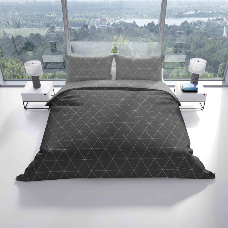 Denice Renforcé Bed Linen, Anthracite/Grey, 155 x 200cm Duvet Cover + 1 Pillowcase