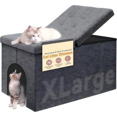 Cat Litter Box Enclosure Furniture for Odor Control Hidden Cabinet Cats Litter Ottoman With Flip-Up Lid,Cat Litter Box Bench With Storage Space, Dog Proof(Grey, X-Large)