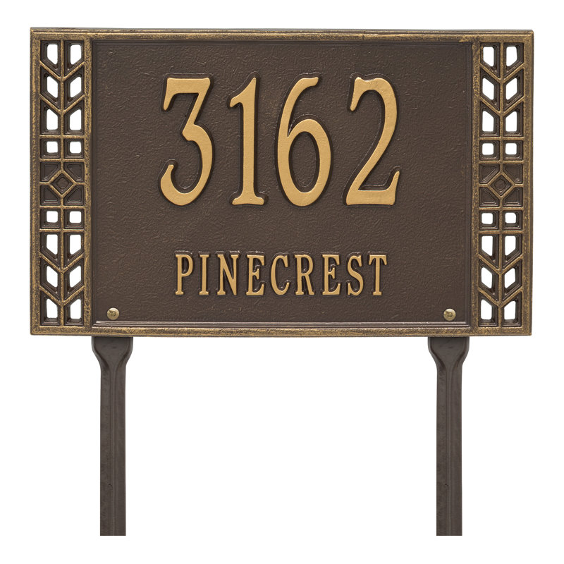 Plaque d'adresse personnalisée à 2 lignes Boston, Bronze/Doré, Oui