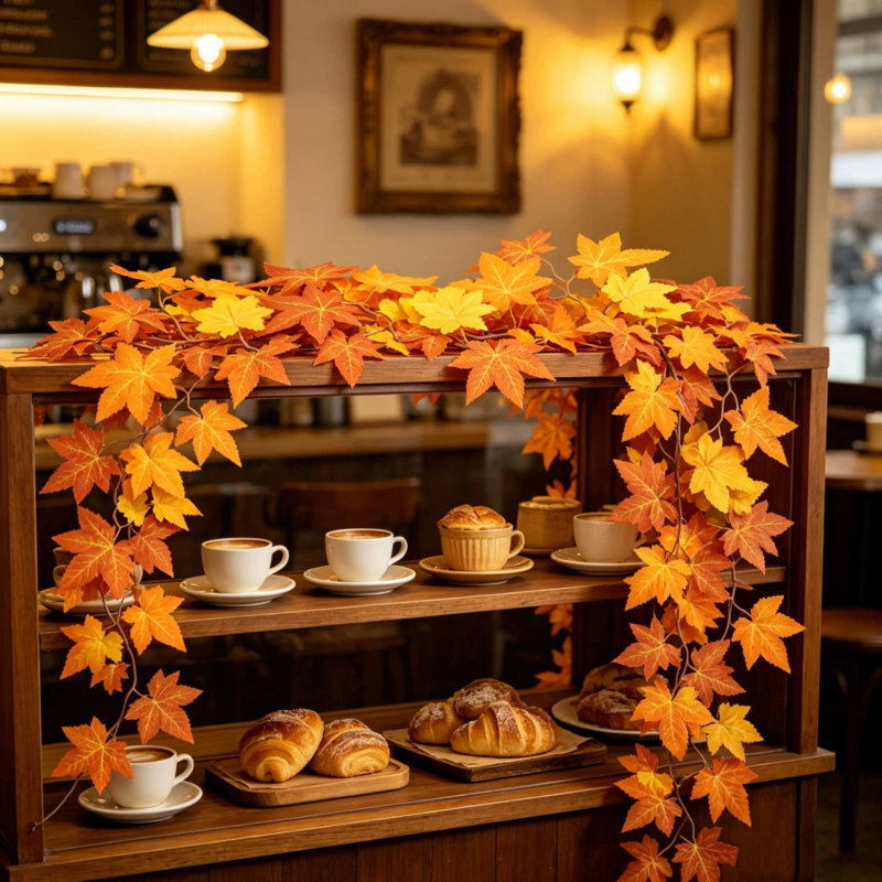 Guirlande de feuilles d'érable artificielles pour l'Action de grâce et l'Halloween, décoration automnale et hivernale, tenture murale en rotin.