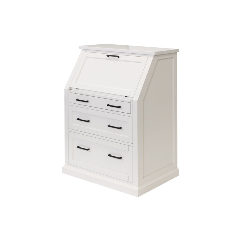 Abby Modern Wood Drop-Lid Secretary Desk - White