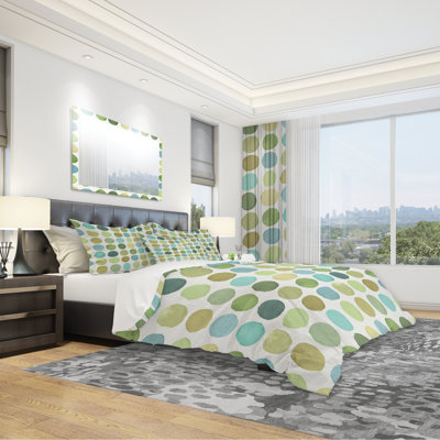 geometric Green Circle I - Mid-Century Modern Duvet Cover Set - Microfiber Polyester