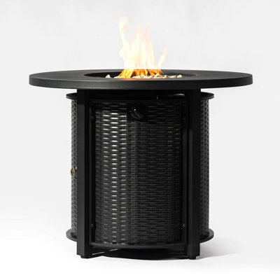 Propane Gas Fire Pit Table, 50000 BTU Round Steel Fire Pit For Outside Patio Deck Garden Courtyard-Black