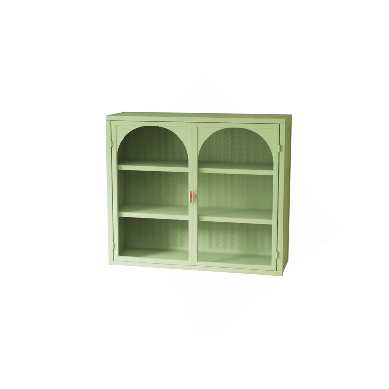 Armoire murale moderne à deux portes en verre avec rangement à trois niveaux, Vert menthe