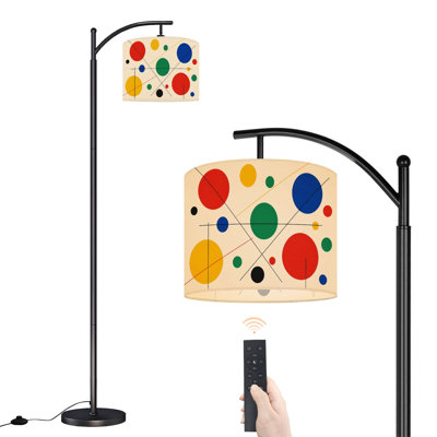 Arc Floor Lamp with Adjustable Lampshade Geometric Abstract Art Standing Lamp 3 Color Temperatures Dimmable Tall Pole Lamp with Foot Switch for Bedroom