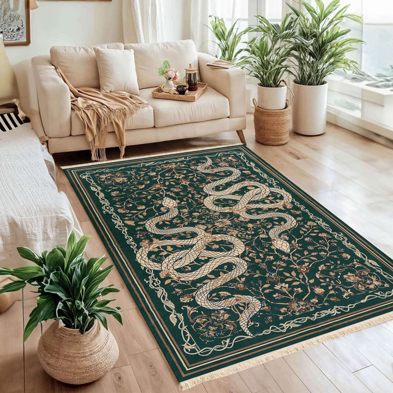 Emerald Serpent Vine Pattern Area Rug