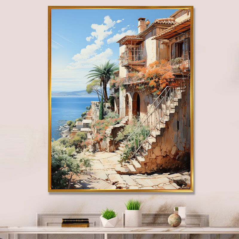 Spain Mediterranean Serenity In Mallorcain - Cityscapes Canvas Wall Art, H 20 po x l 12 po x P 1 po, Cadre flottant doré